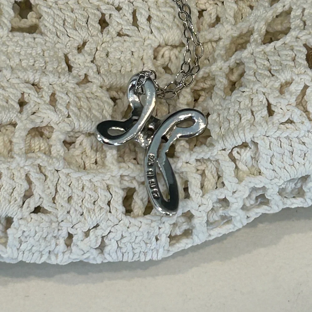 Sterling Silver Cross Necklace Ribbon Pendant with Crystals Stamped 925 CZ - Picture 8 of 13